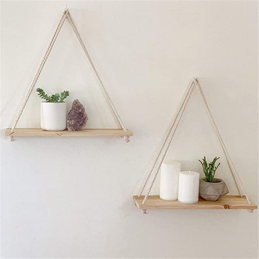 Hanging Wall Shelves Decoration Wooden Swing Hanging Rope Plant Flower Pot