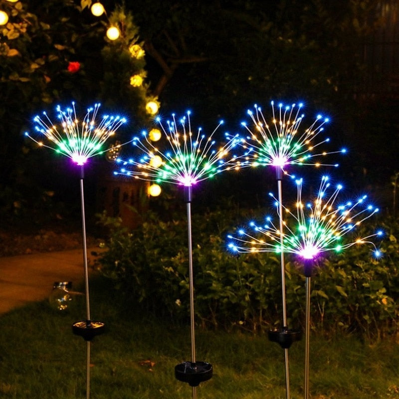 Solar Fireworks Lamp Outdoor Grass Globe Dandelion Flash String Fairy lights