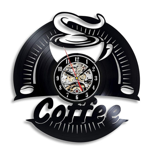 Coffee Vinyl Record Wall Clock Modern Design Vintage 3D Decoration