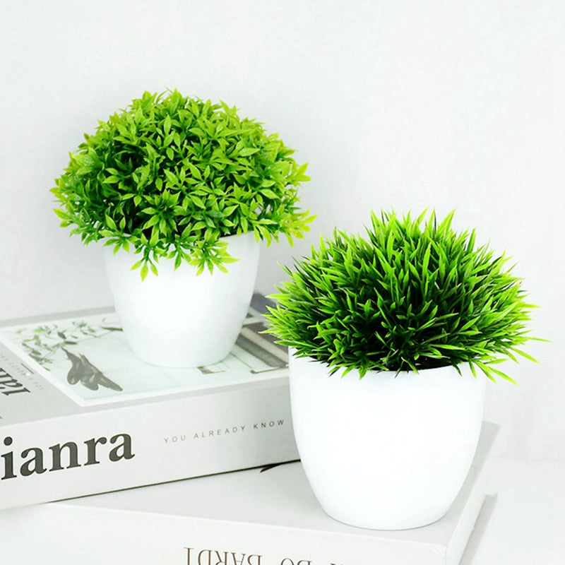 Artificial Plants Potted Green Bonsai Small Tree Grass Plants Pot Ornament