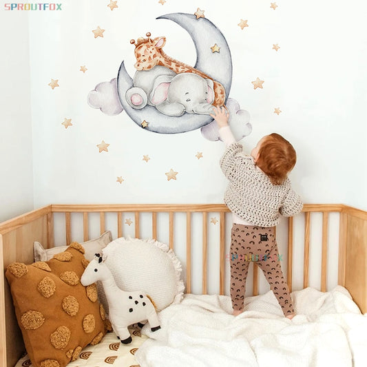 Elephant Giraffe Wall Stickers For Kids Rooms Wall Decorative Vinyl Animal Pattern