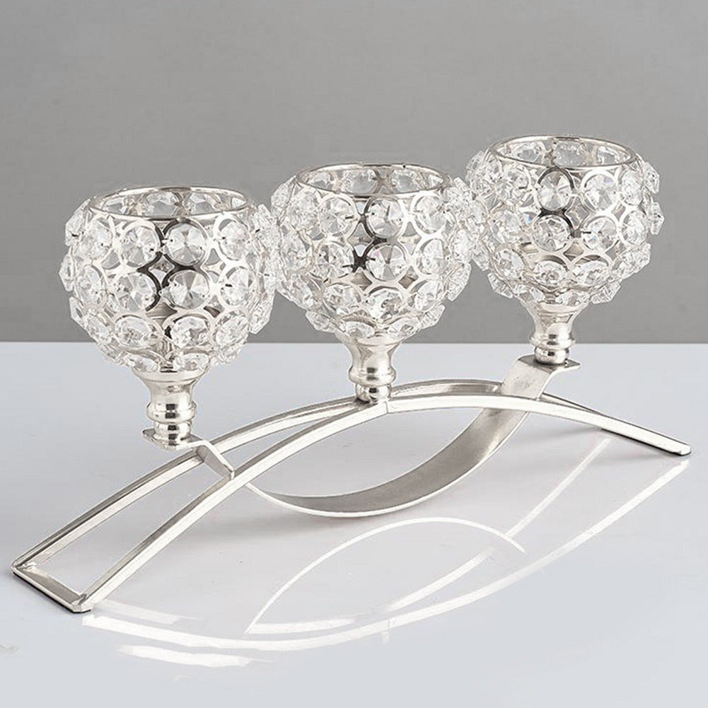 3 Arms Candelabras Crystal Arch Bridge Goblet Candle Holders Bowl