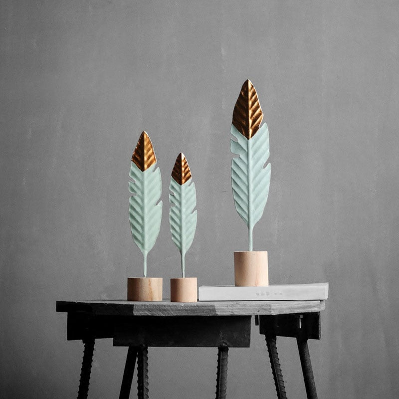 Modern Feather Wooden Decorations Simple Miniature Figurines for Living Room