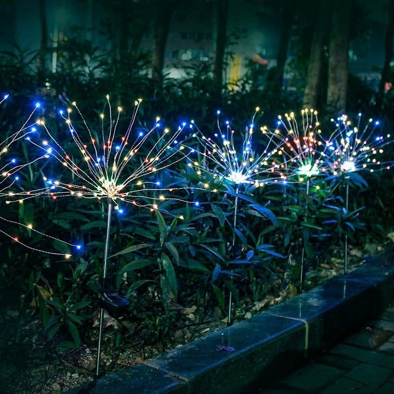 Solar Fireworks Lamp Outdoor Grass Globe Dandelion Flash String Fairy lights