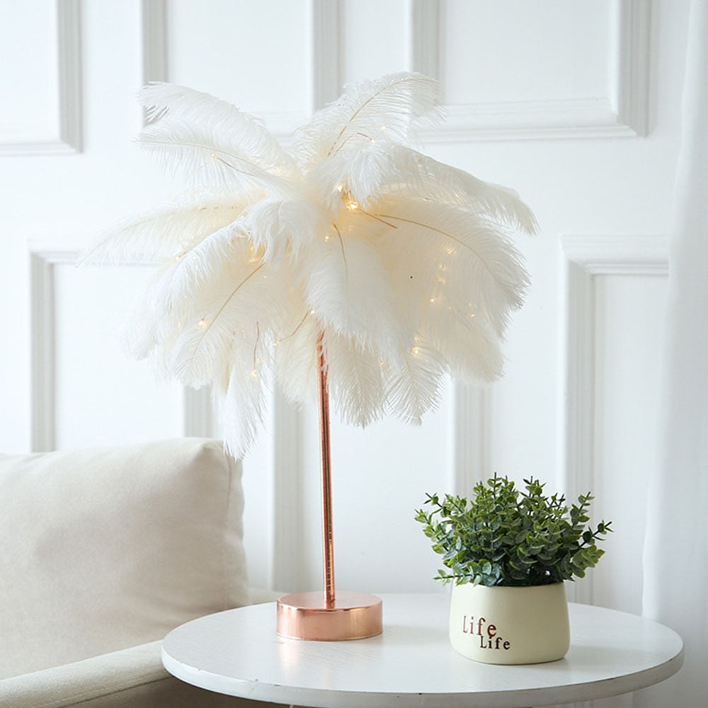 Feather Table Lamp Bedroom LED Night Light