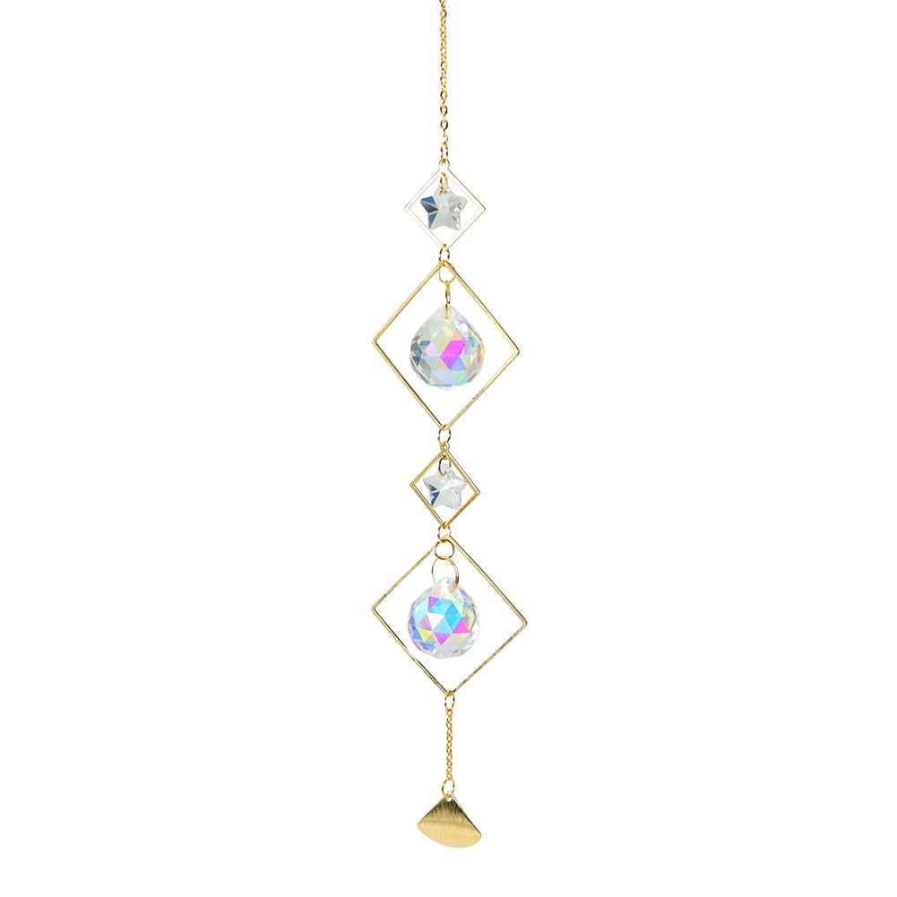 Crystal Wind Chime Star Moon Sun Catchers Windchimes Plated Colorful Beads