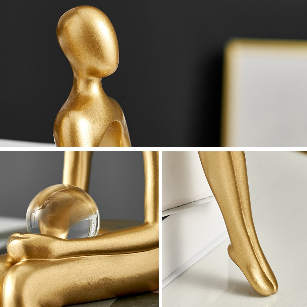 Abstract Resin Statue Golden Miniatures Modern Home Decoration