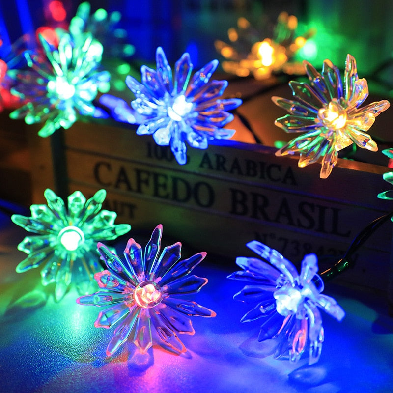 Solar String Christmas Lights Outdoor  Waterproof Flower Garden Blossom Lighting