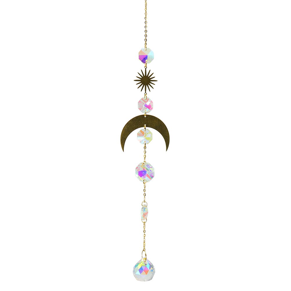 Crystal Wind Chime Star Moon Sun Catchers Windchimes Plated Colorful Beads