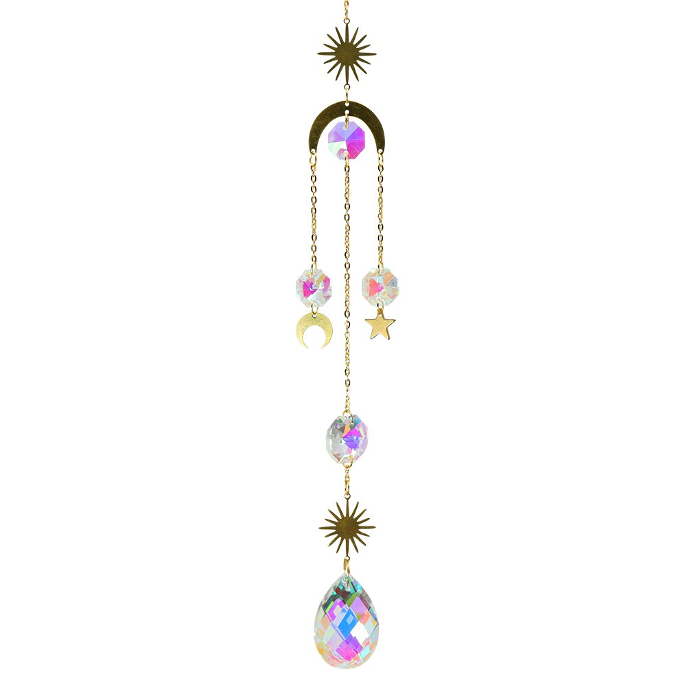 Crystal Wind Chime Star Moon Sun Catchers Windchimes Plated Colorful Beads