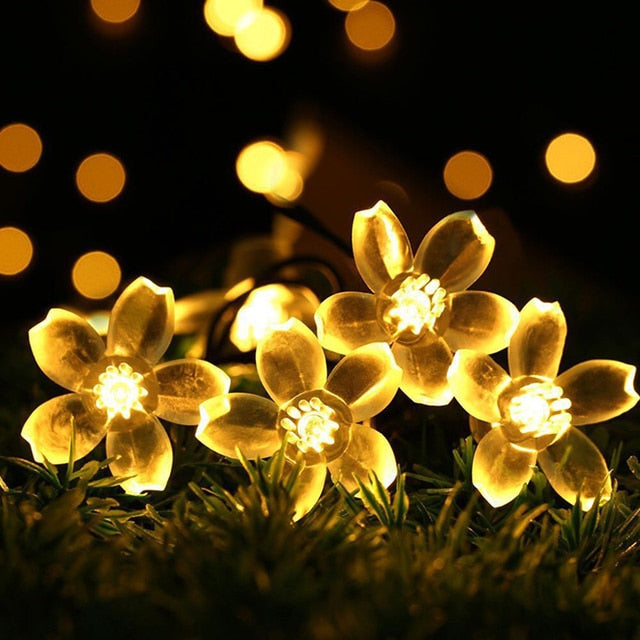 Solar String Christmas Lights Outdoor  Waterproof Flower Garden Blossom Lighting