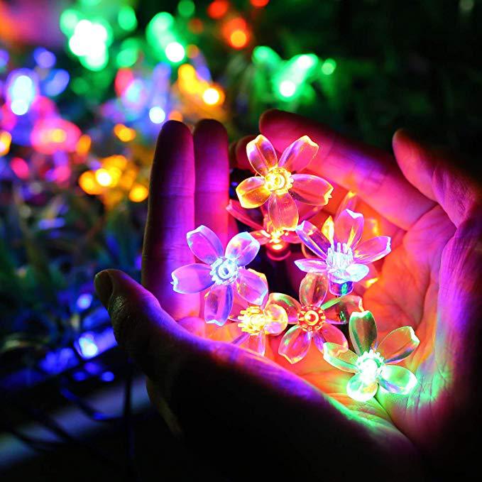 Solar String Christmas Lights Outdoor  Waterproof Flower Garden Blossom Lighting