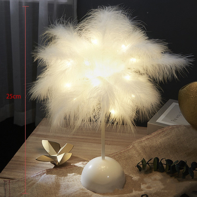 Feather Table Lamp Bedroom LED Night Light