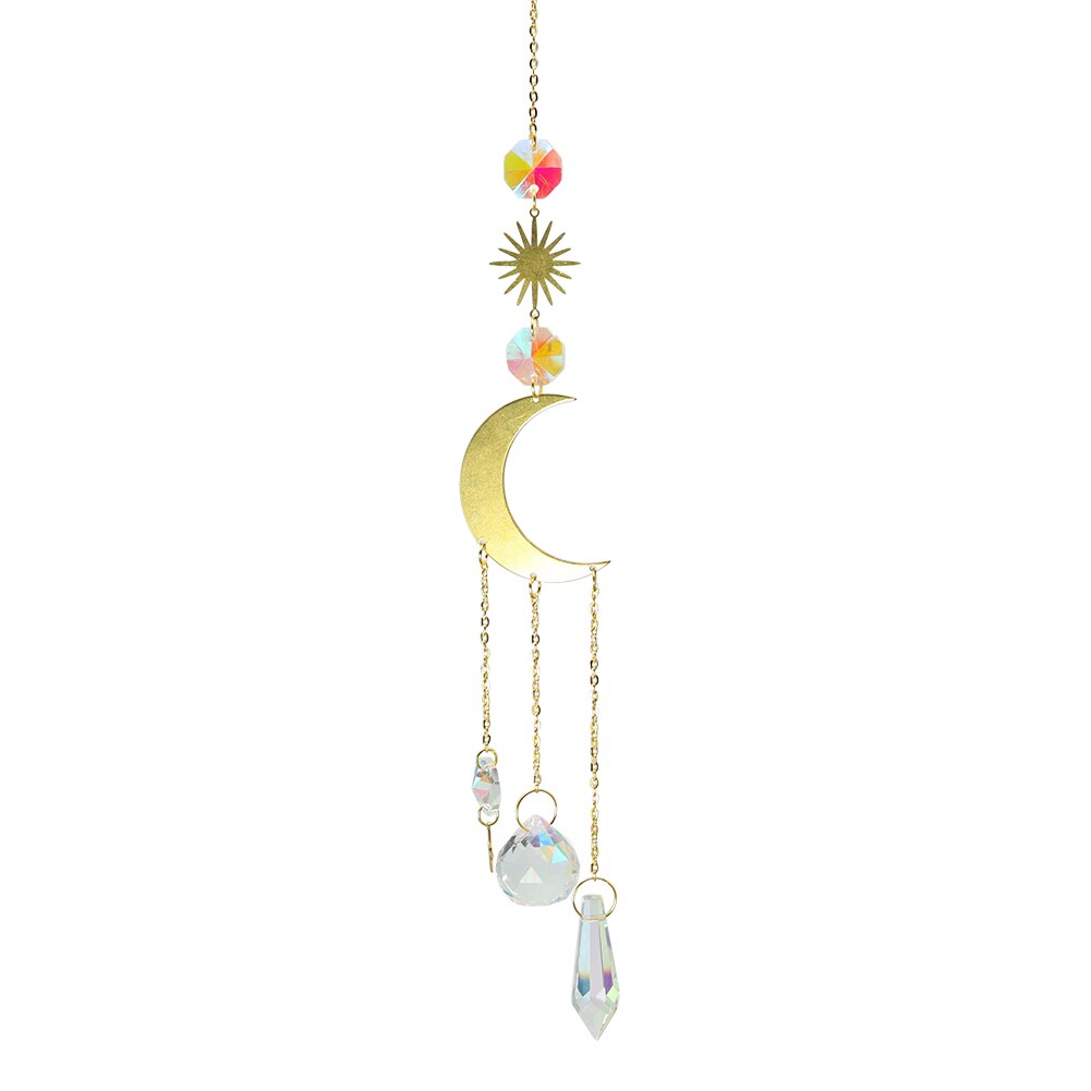 Crystal Wind Chime Star Moon Sun Catchers Windchimes Plated Colorful Beads