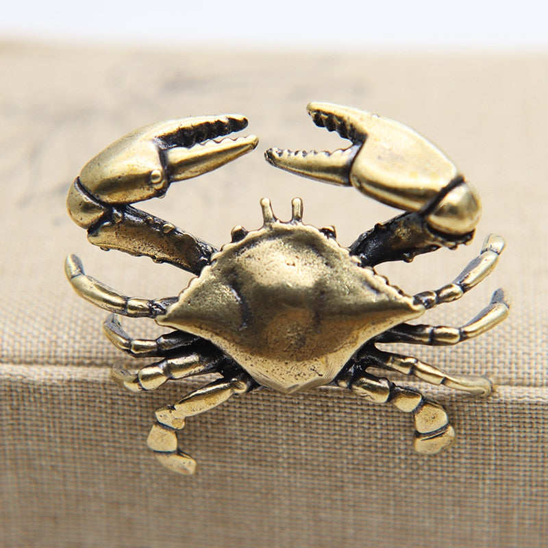 Brass Crab Small Statue Desktop Ornament Retro Metal Animal Miniature Figurines