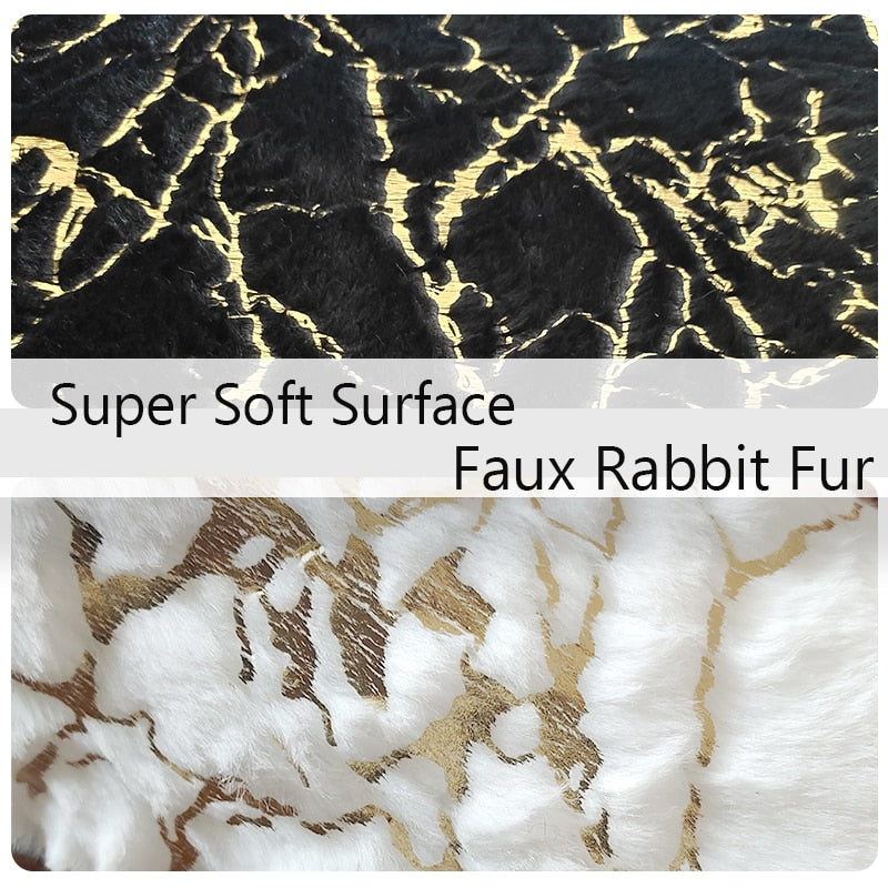 Faux Rabbit Fur Carpet For Living Room Side Table White Gold Marble Fluffy Rug