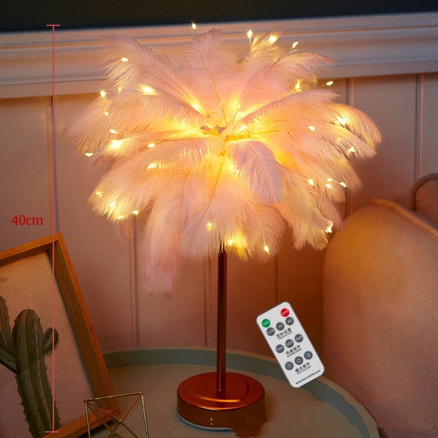 Feather Table Lamp Bedroom LED Night Light