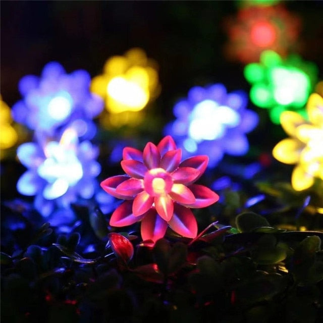 Solar String Christmas Lights Outdoor  Waterproof Flower Garden Blossom Lighting