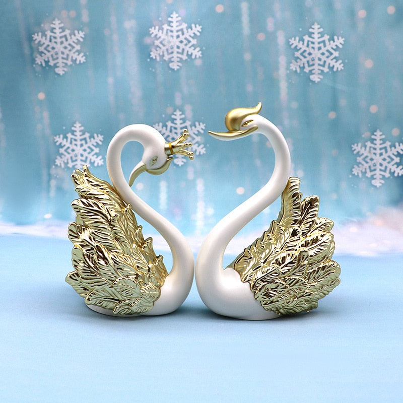 Mini Swan Couple Model Figurine Collectibles Car Interior Decoration