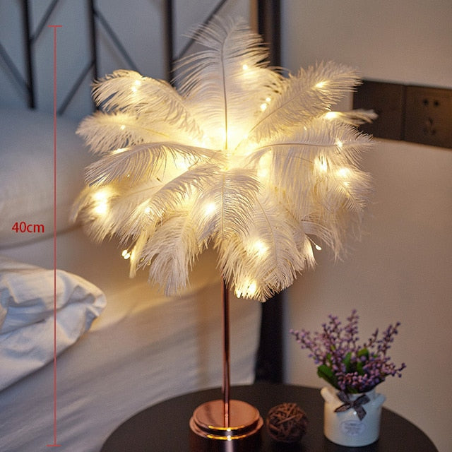 Feather Table Lamp Bedroom LED Night Light