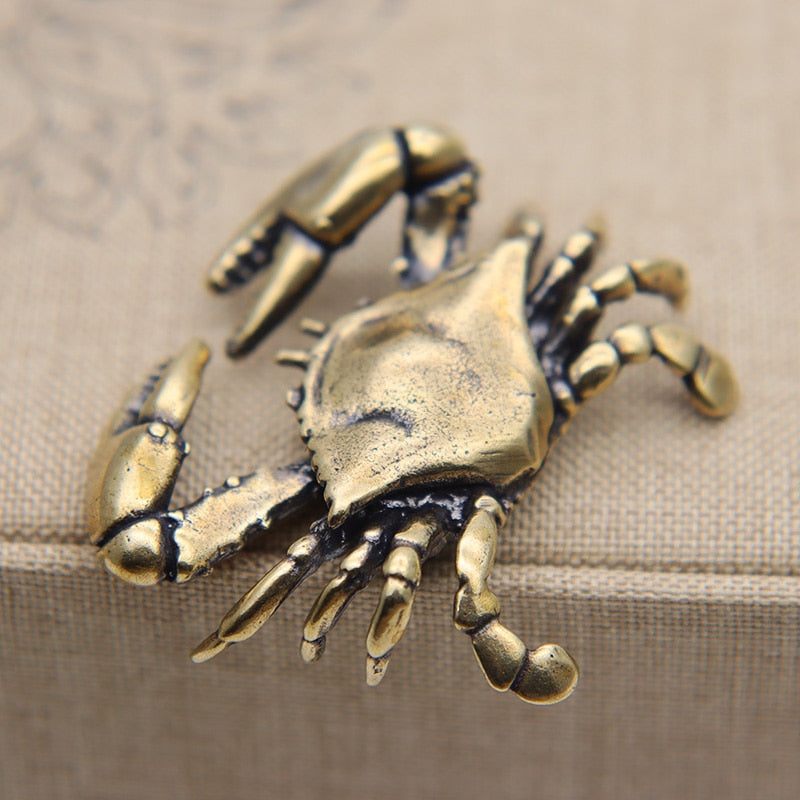 Brass Crab Small Statue Desktop Ornament Retro Metal Animal Miniature Figurines