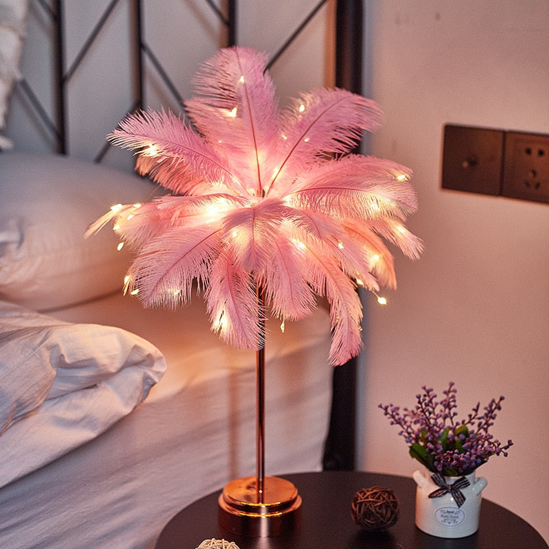 Feather Table Lamp Bedroom LED Night Light