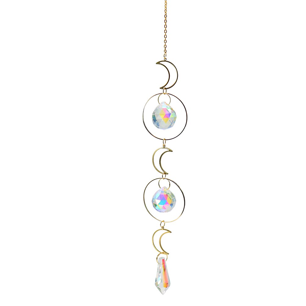 Crystal Wind Chime Star Moon Sun Catchers Windchimes Plated Colorful Beads