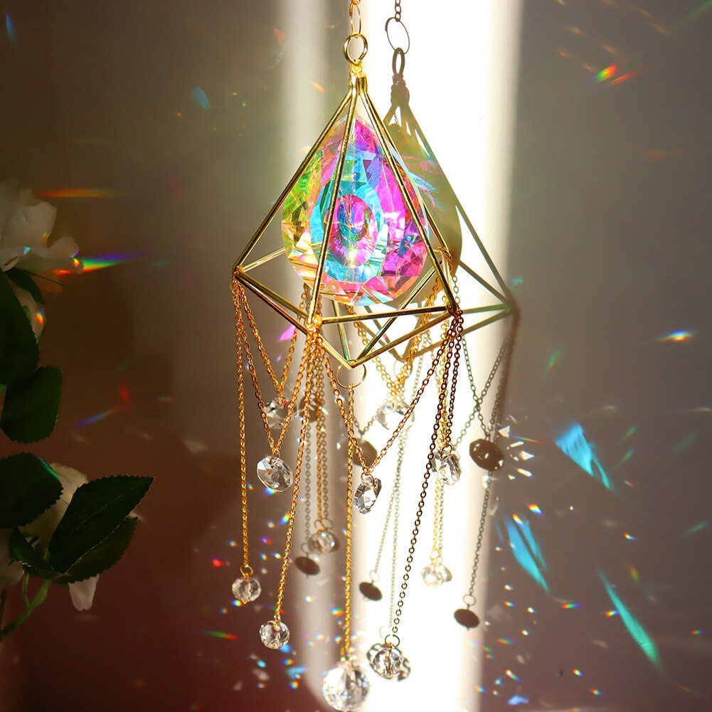 Crystal Wind Chime Star Moon Sun Catchers Windchimes Plated Colorful Beads