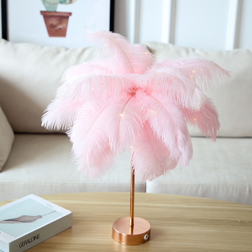 Feather Table Lamp Bedroom LED Night Light