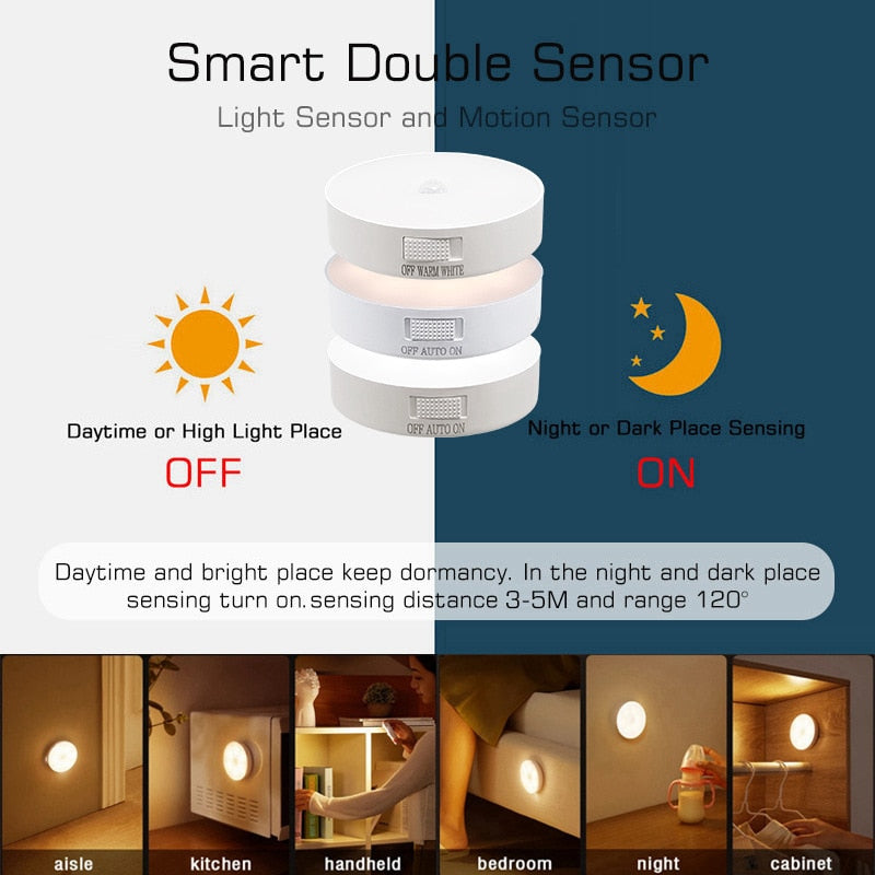 Motion Sensor LED Light USB Nightlights Chargeable Lamp for Kitchen Bedroom