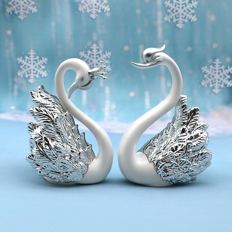 Mini Swan Couple Model Figurine Collectibles Car Interior Decoration