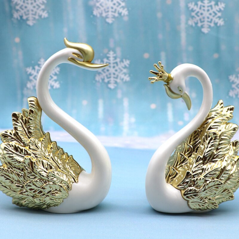 Mini Swan Couple Model Figurine Collectibles Car Interior Decoration