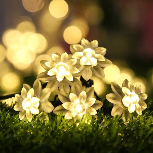 Solar String Christmas Lights Outdoor  Waterproof Flower Garden Blossom Lighting