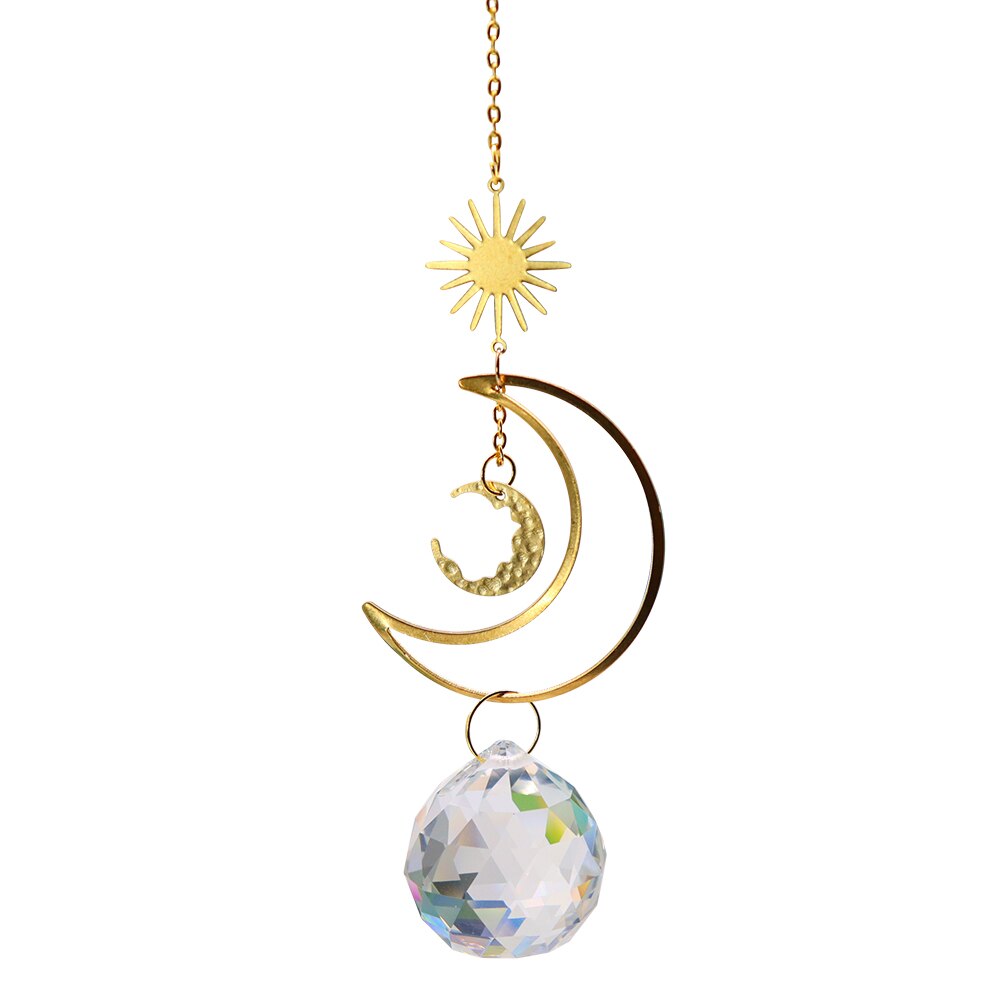 Crystal Wind Chime Star Moon Sun Catchers Windchimes Plated Colorful Beads