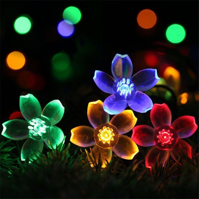 Solar String Christmas Lights Outdoor  Waterproof Flower Garden Blossom Lighting