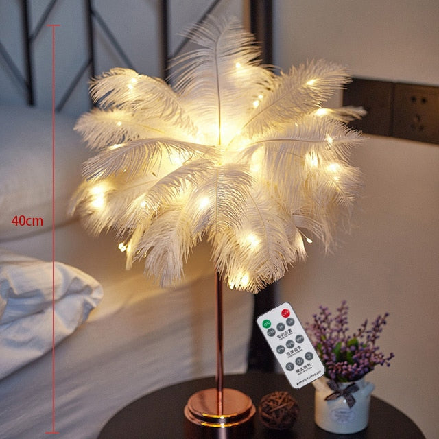 Feather Table Lamp Bedroom LED Night Light