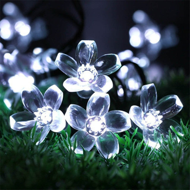 Solar String Christmas Lights Outdoor  Waterproof Flower Garden Blossom Lighting