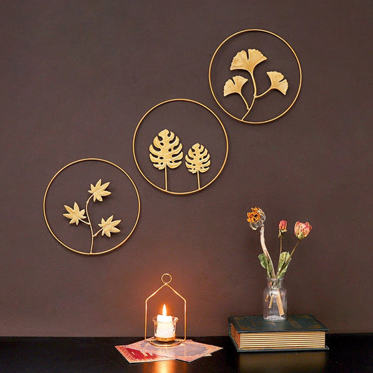 Golden Round Wall Hanging Nordic Light Luxury Round Wall Hanging Palm Leaf