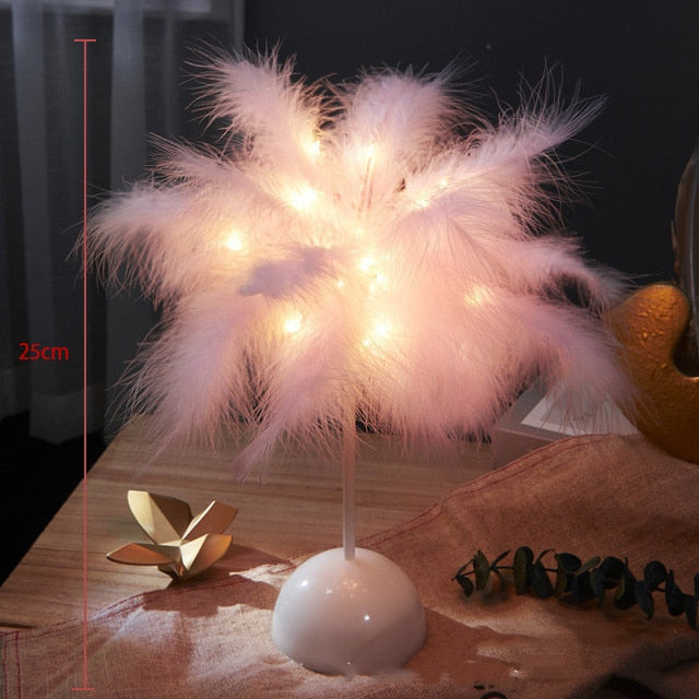 Feather Table Lamp Bedroom LED Night Light