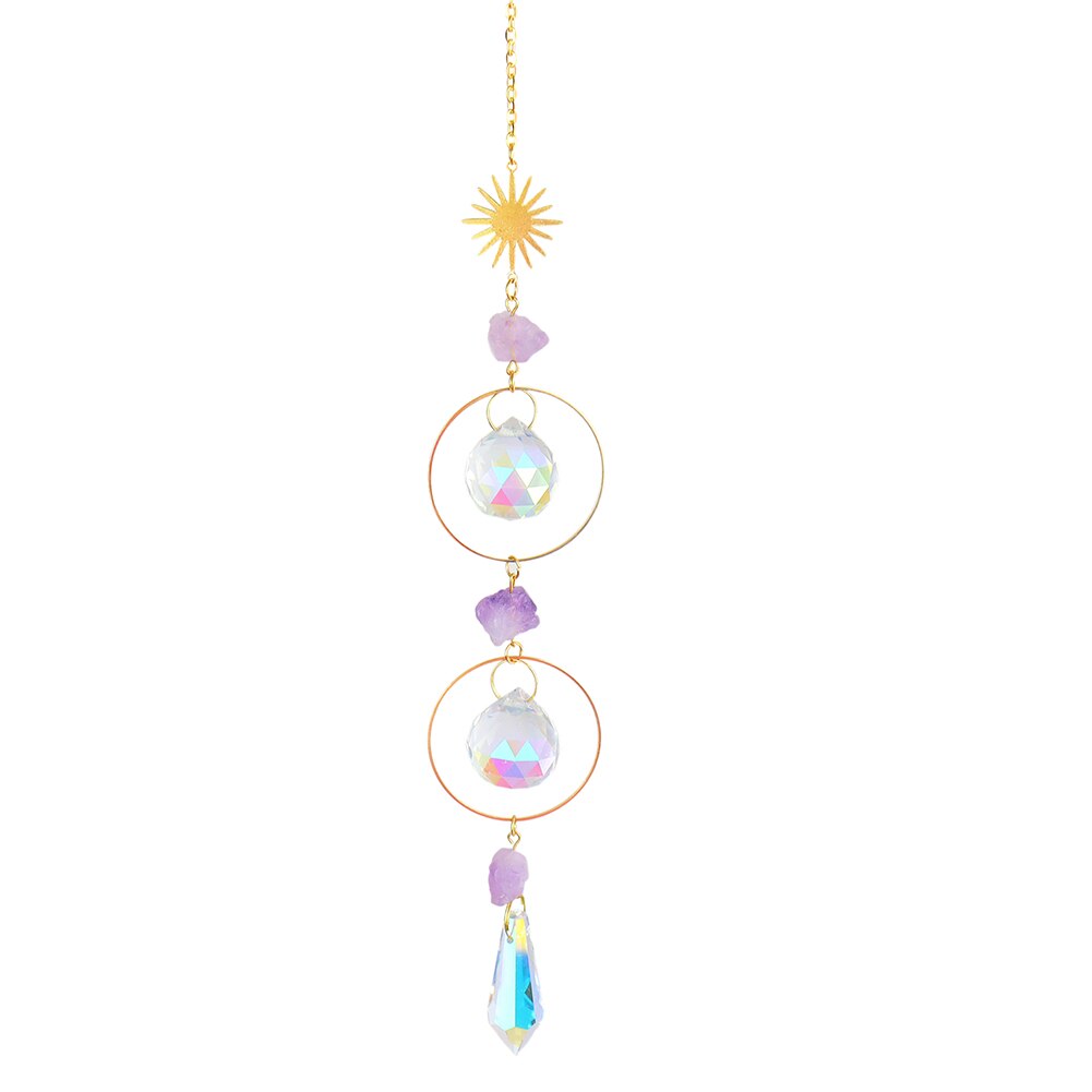 Crystal Wind Chime Star Moon Sun Catchers Windchimes Plated Colorful Beads